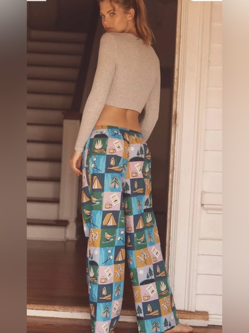 NWT Anthro Lyre Bird Campground Patchwork Print Pants - Picture 2 of 16
